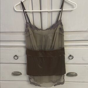 Elegant Taupe Sheer Lace Trim Nightie
